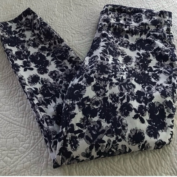 Kenar Ankle Navy Blue & Gray Floral Tapered Pants -Size 12; Large - Picture 1 of 6